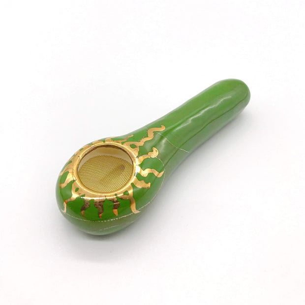 Smoke Station Hand Pipe Green 4in Ceramic Marble Spoon