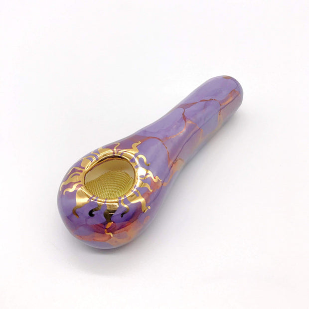 Smoke Station Hand Pipe Purple 4in Ceramic Marble Spoon