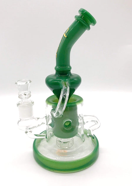 Clear/Green) Blown Glass Perc Tobacco Water Pipe/Bong Recycler w/ 14mm Bowl