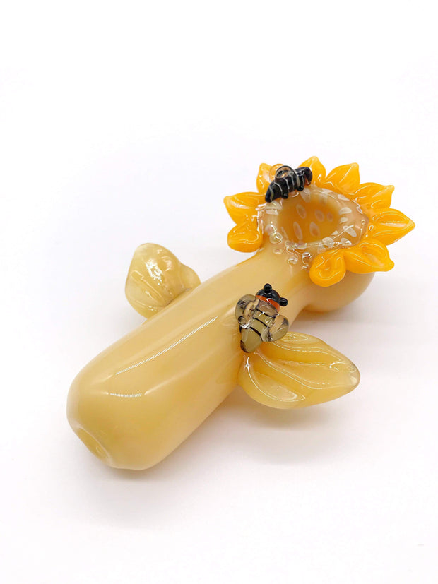 Smoke Station Hand Pipe Hand-Blown American Sunflower Honeybee Spoon Hand Pipe