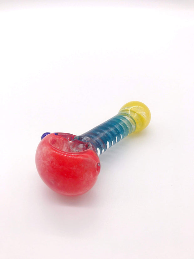 Smoke Station Hand Pipe Red / Blue Multicolored Spoon with Inlaid Corkscrew Hand Pipe