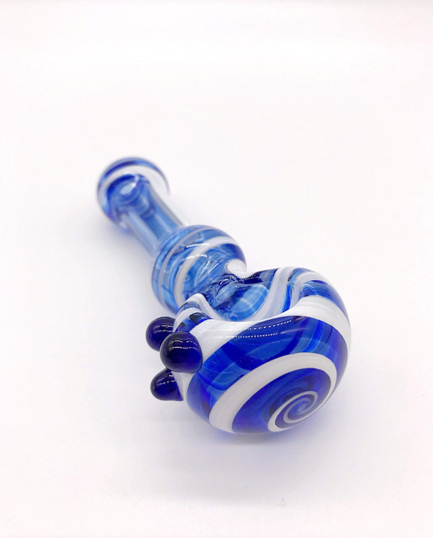 Smoke Station Hand Pipe Blue 3.5” Spoon with Heavy Color and Linework Hand Pipe