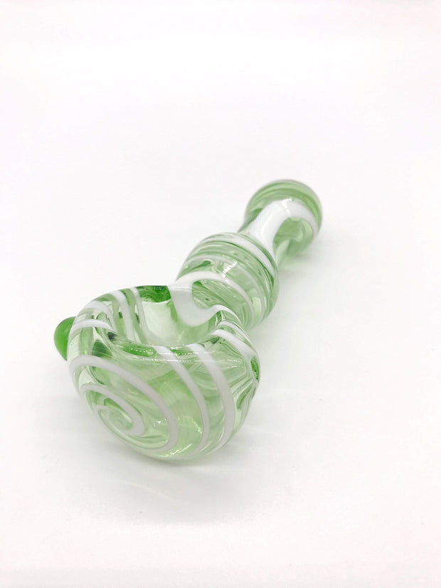 Smoke Station Hand Pipe Green 3.5” Spoon with Heavy Color and Linework Hand Pipe