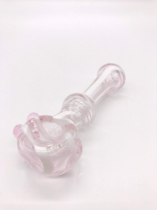 Smoke Station Hand Pipe Pink 3.5” Spoon with Heavy Color and Linework Hand Pipe