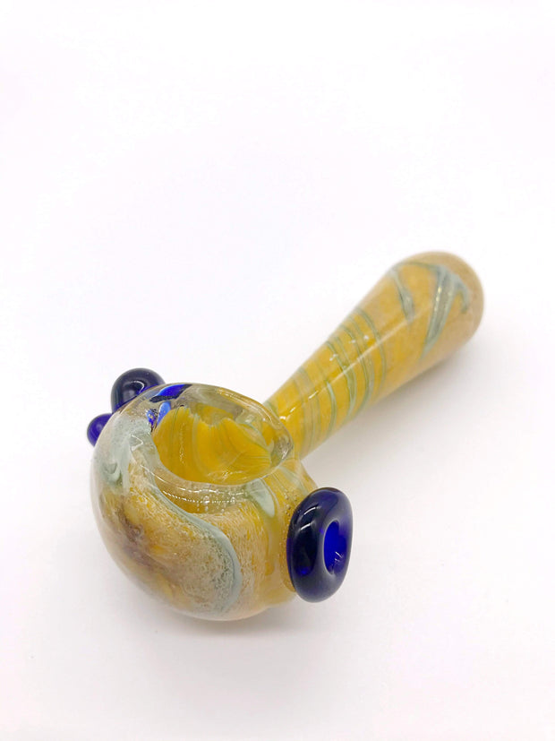 Smoke Station Hand Pipe Yellow 4” Spoon with Detailed Linework Hand Pipe
