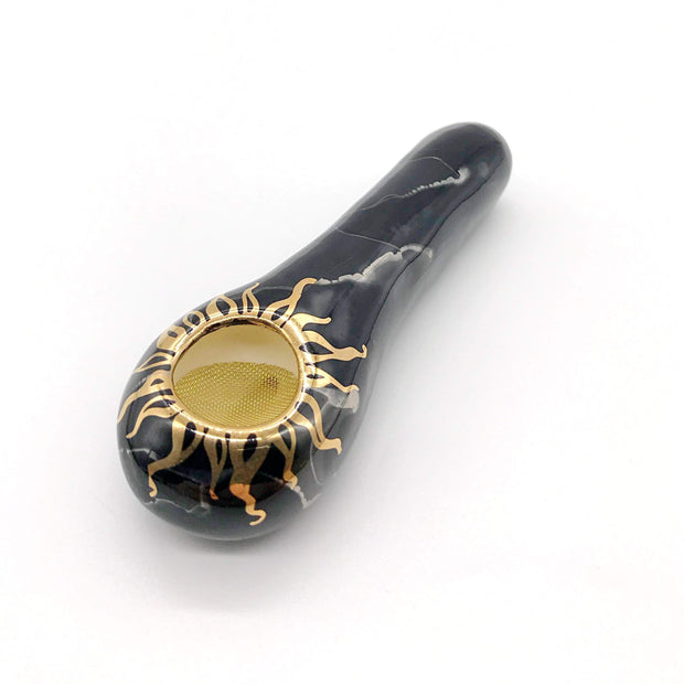 Smoke Station Hand Pipe Black 4in Ceramic Marble Spoon