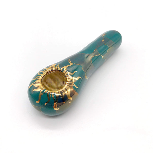 Smoke Station Hand Pipe Teal 4in Ceramic Marble Spoon