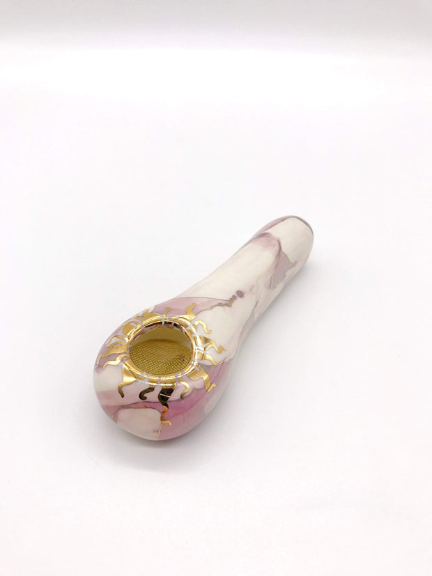 Smoke Station Hand Pipe White 4in Ceramic Marble Spoon