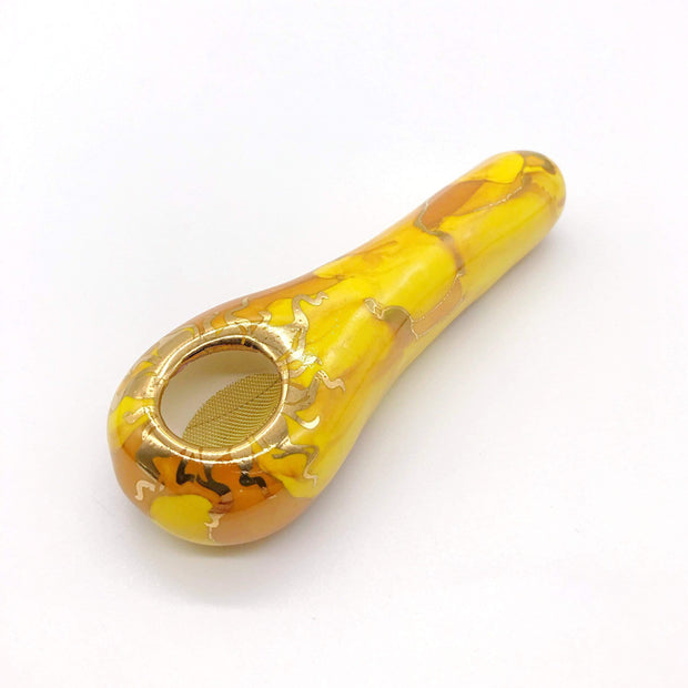 Smoke Station Hand Pipe Yellow 4in Ceramic Marble Spoon