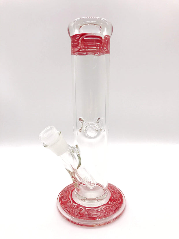 Smoke Station Water Pipe Red 5mm Thick American Color Tube Water Pipe (10” tall 14mm)