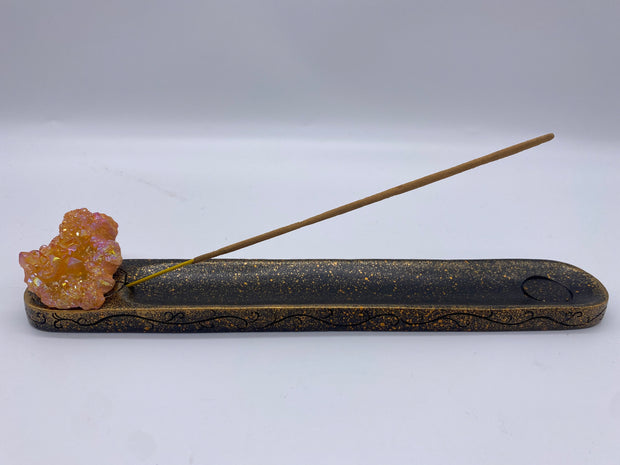 Wooden Incense Holder with Geode