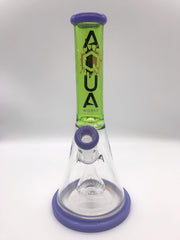 Smoke Station Water Pipe Purple & Green Aqua Glass Teardrop Perc Beaker