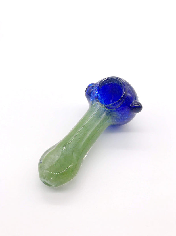 Smoke Station Hand Pipe Blue / Green Bold Solid Two-Tone Color Spoon Hand Pipe