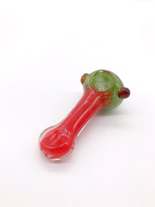 Smoke Station Hand Pipe Green / Red Bold Solid Two-Tone Color Spoon Hand Pipe