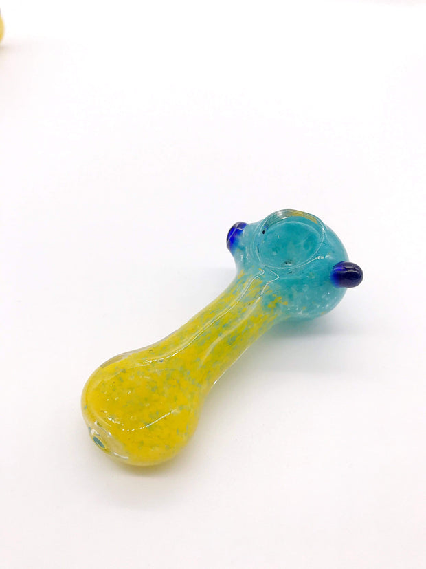 Smoke Station Hand Pipe Teal / Yellow Bold Solid Two-Tone Color Spoon Hand Pipe