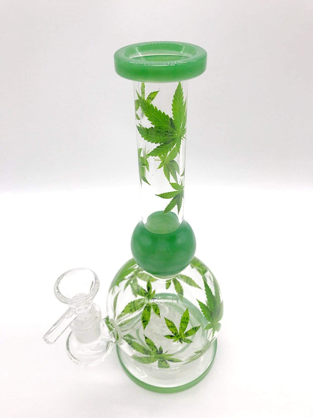 Smoke Station Water Pipe Clear-Green Cannabis Leaf Showerhead Banger Hanger Water Pipe