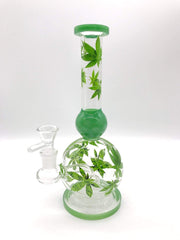 Smoke Station Water Pipe Clear-Green Cannabis Leaf Showerhead Banger Hanger Water Pipe