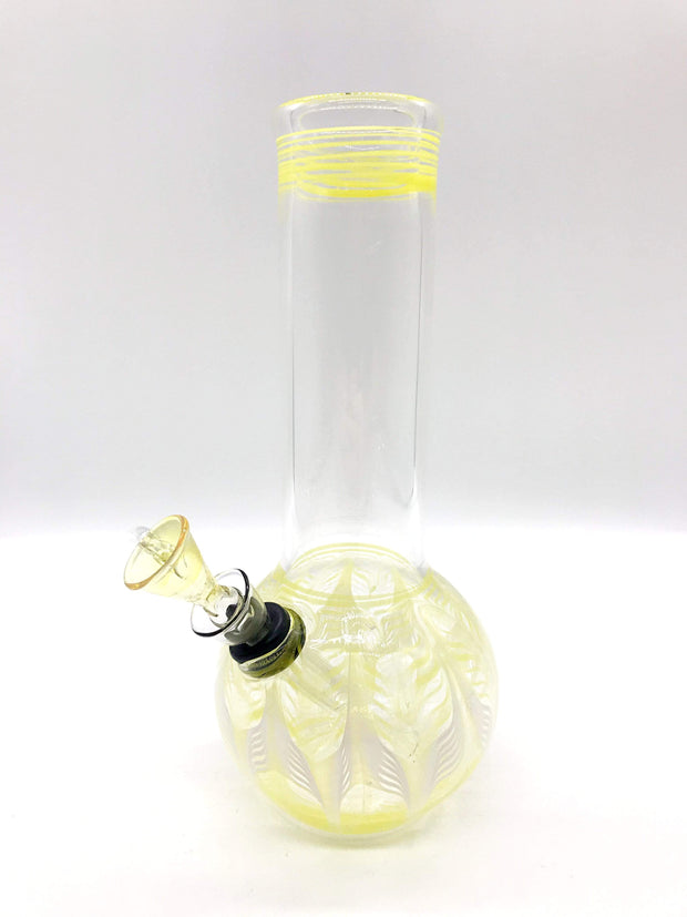 Smoke Station Water Pipe White-Yellow Classic bulb beaker water pipes with rake (8” tall)