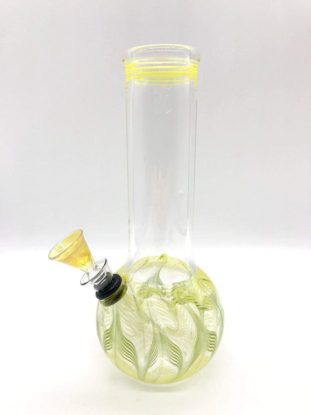 Smoke Station Water Pipe Yellow-Green Classic bulb beaker water pipes with rake (8” tall)