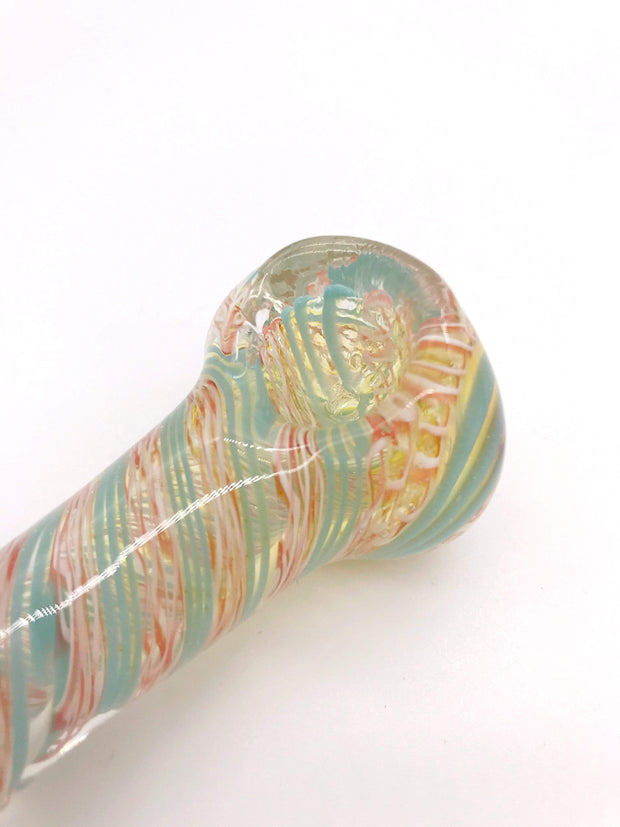 Smoke Station Hand Pipe Clear Spoon with Blue and Pale Orange Linework Hand Pipe