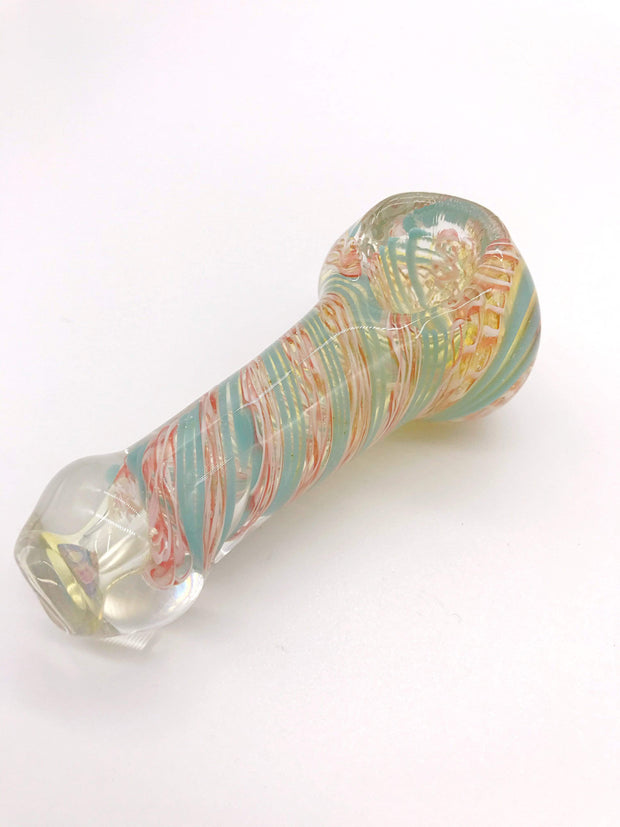 Smoke Station Hand Pipe Clear Spoon with Blue and Pale Orange Linework Hand Pipe