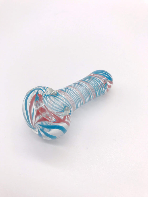 Smoke Station Hand Pipe Clear Spoon with Blue and Red Stripes Hand Pipe