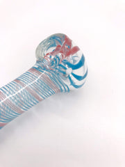 Smoke Station Hand Pipe Clear Spoon with Blue and Red Stripes Hand Pipe