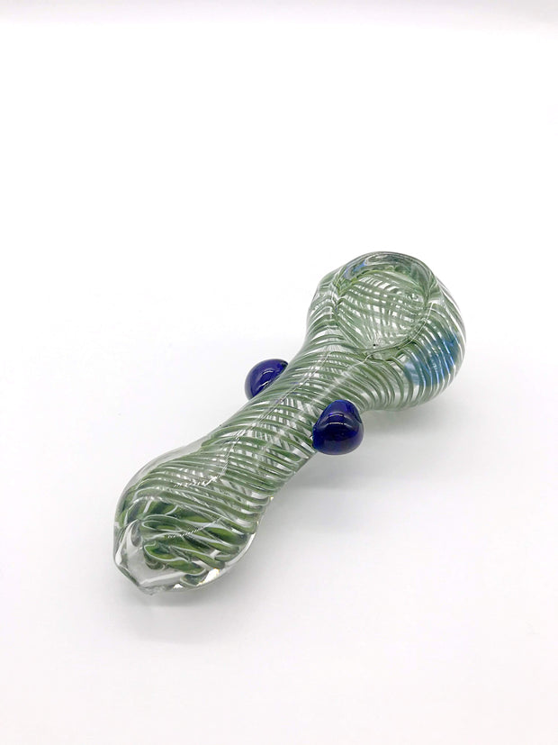 Smoke Station Hand Pipe Green / Blue Clear Spoon with Colored Wrap and Nubs Hand Pipe