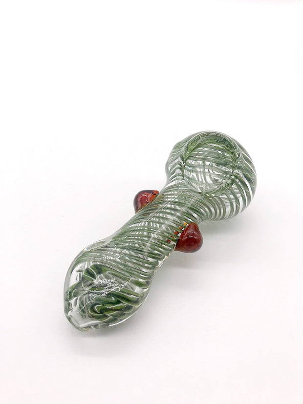 Smoke Station Hand Pipe Green / Orange Clear Spoon with Colored Wrap and Nubs Hand Pipe