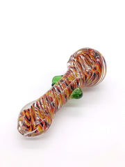 Smoke Station Hand Pipe Orange / Green Clear Spoon with Colored Wrap and Nubs Hand Pipe