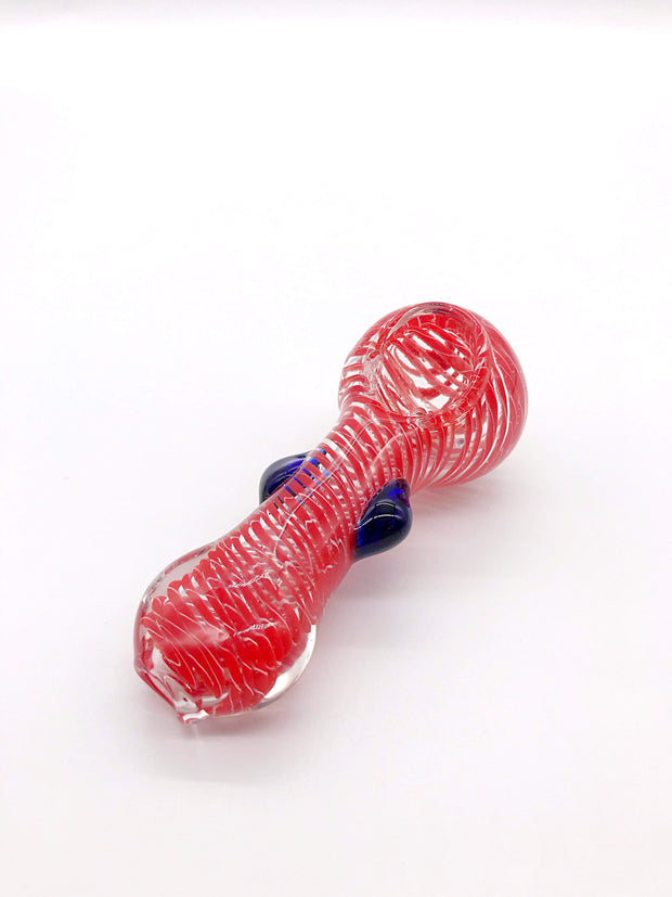 Smoke Station Hand Pipe Red / Blue Clear Spoon with Colored Wrap and Nubs Hand Pipe