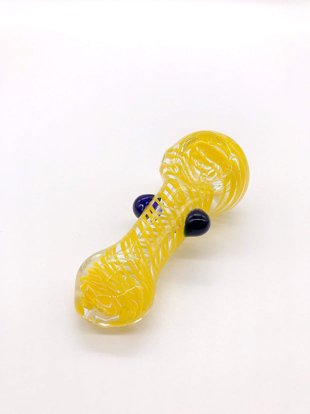 Smoke Station Hand Pipe Yellow / Blue Clear Spoon with Colored Wrap and Nubs Hand Pipe
