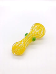 Smoke Station Hand Pipe Yellow / Green Clear Spoon with Colored Wrap and Nubs Hand Pipe