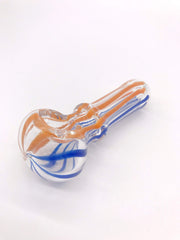 Smoke Station Hand Pipe Cream & Blue Clear Spoon with Cream and Blue Stripes Hand Pipe