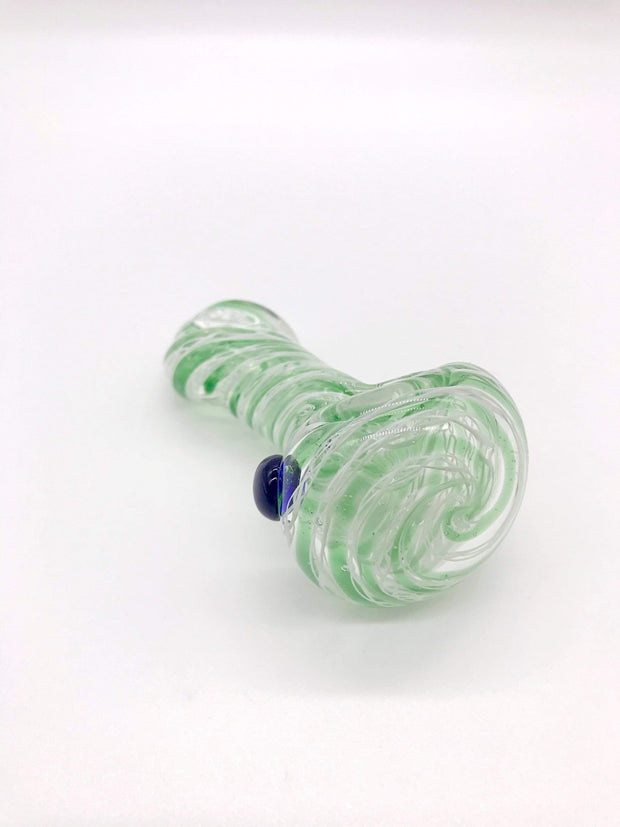 Smoke Station Hand Pipe Green Clear Spoon with Green and White LInework Ribbon Hand Pipe