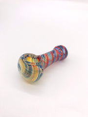 Smoke Station Hand Pipe Red-Blue-Swirl Clear Spoon with Multicolored Linework Hand Pipe
