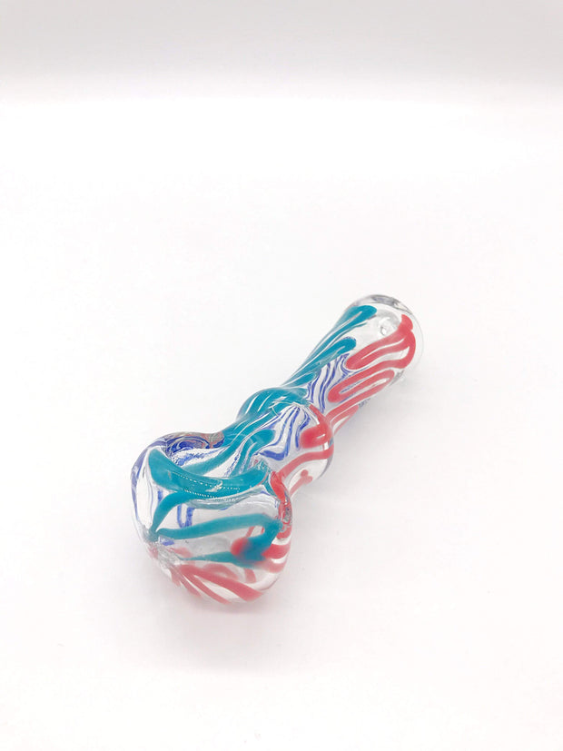 Smoke Station Hand Pipe Teal Clear Spoon with Stripes Hand Pipe