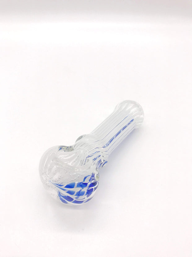 Smoke Station Hand Pipe White Clear Spoon with Stripes Hand Pipe