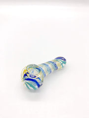 Smoke Station Hand Pipe Blue-Yellow-Teal Clear Spoons with Frit Work