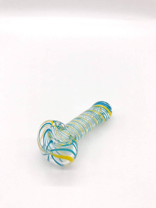 Smoke Station Hand Pipe Teal-Yellow Clear Spoons with Frit Work