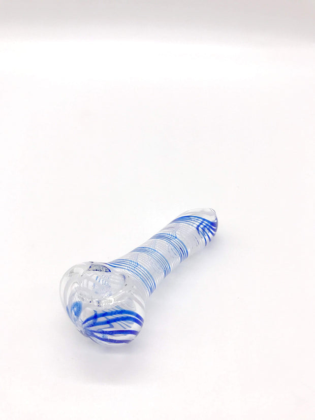 Smoke Station Hand Pipe White-Blue Clear Spoons with Frit Work