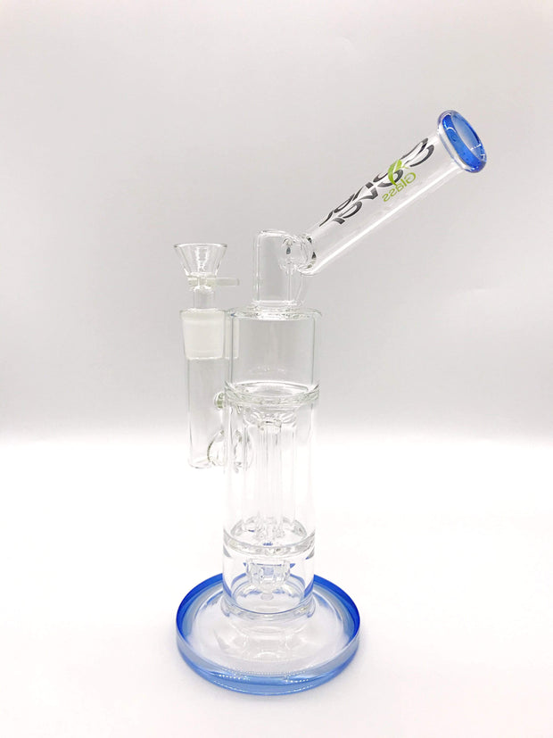 Smoke Station Water Pipe Blue Clover Glass Dual-Cell Percolated Sidecar Rig
