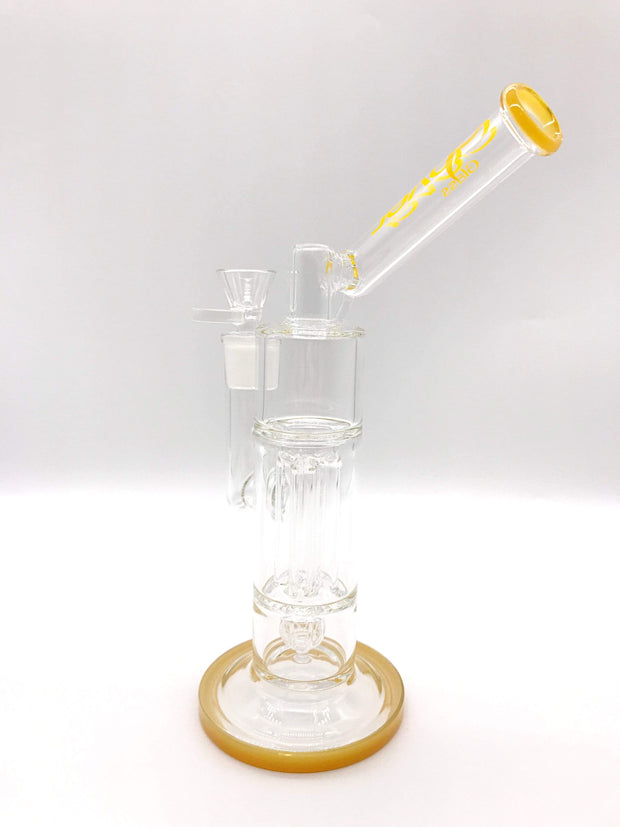 Smoke Station Water Pipe Yellow Clover Glass Dual-Cell Percolated Sidecar Rig