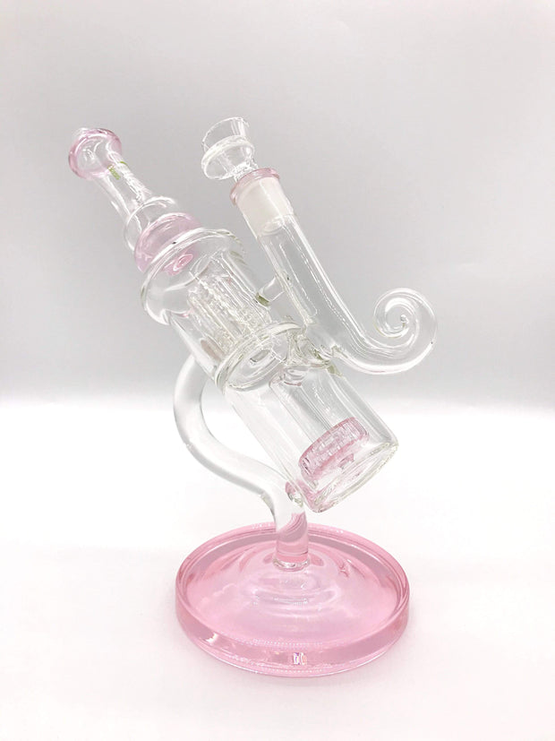 Smoke Station Water Pipe Rose-Pink Clover Glass Dual-Perc Steampunk Microscope Water Pipe