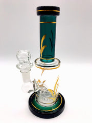 Smoke Station Water Pipe Emerald and Black Full-Color Gold-Accent Thick Water Pipe with Perc