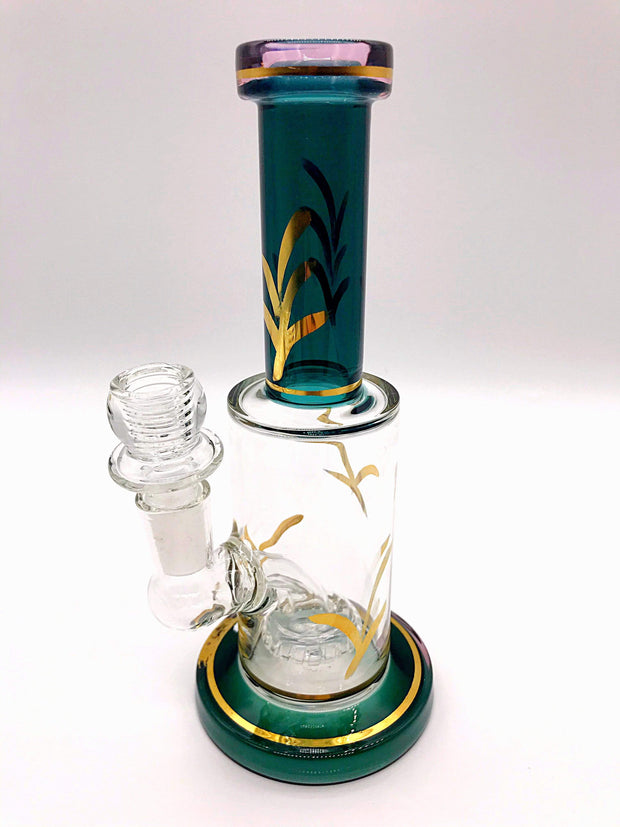 Smoke Station Water Pipe Emerald and Clear Full-Color Gold-Accent Thick Water Pipe with Perc