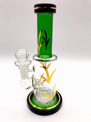 Smoke Station Water Pipe Green and Black Full-Color Gold-Accent Thick Water Pipe with Perc