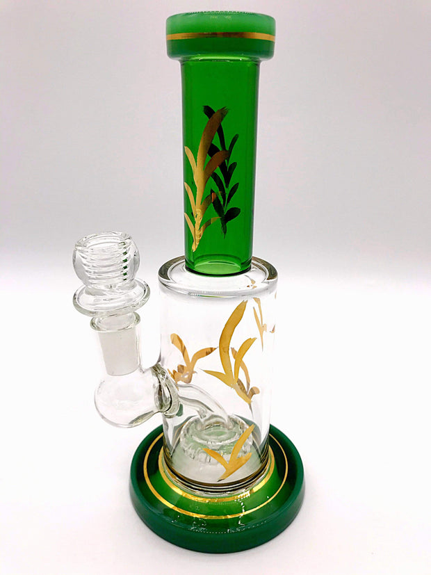 Smoke Station Water Pipe Green and Green Full-Color Gold-Accent Thick Water Pipe with Perc