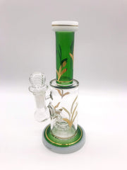 Smoke Station Water Pipe Green and White Full-Color Gold-Accent Thick Water Pipe with Perc