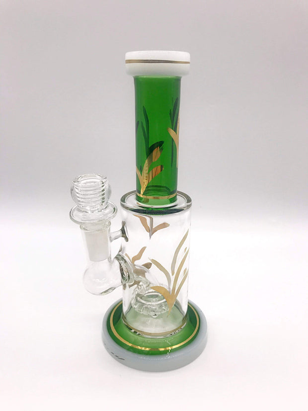 Smoke Station Water Pipe Green and White Full-Color Gold-Accent Thick Water Pipe with Perc